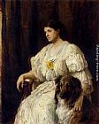Seated Canvas Paintings - Portrait of a lady with her collie, seated, three-quarter length